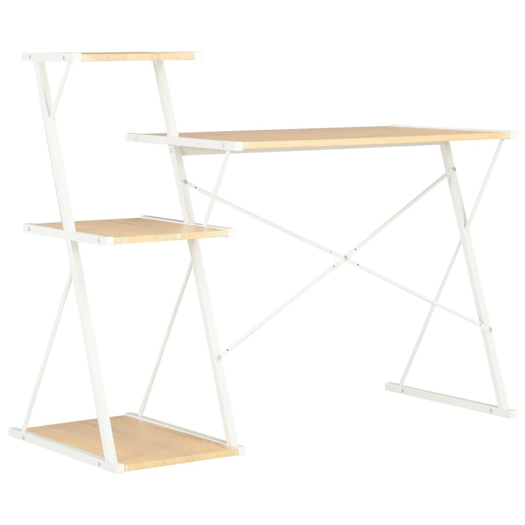 White & Oak Desk with Shelf 116x50x93 cm - Stylish & Functional