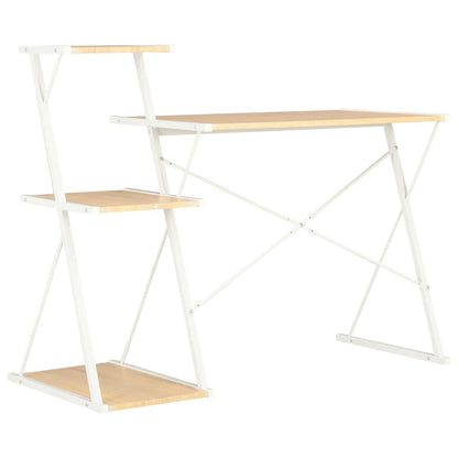 White & Oak Desk with Shelf 116x50x93 cm - Stylish & Functional