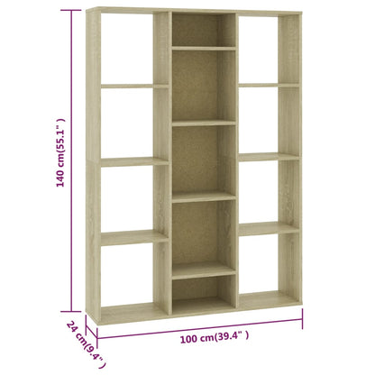 Sonoma Oak Room Divider & Book Cabinet - Engineered Wood, 100x24x140 cm