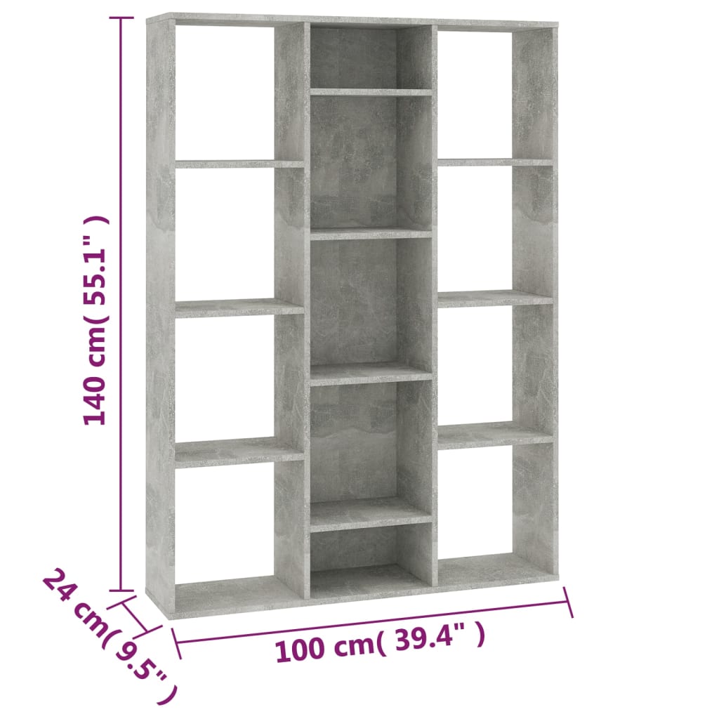 Concrete Grey Book Cabinet & Room Divider 100x24x140 cm