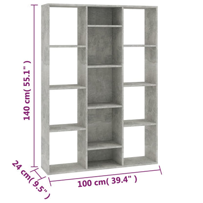 Concrete Grey Book Cabinet & Room Divider 100x24x140 cm