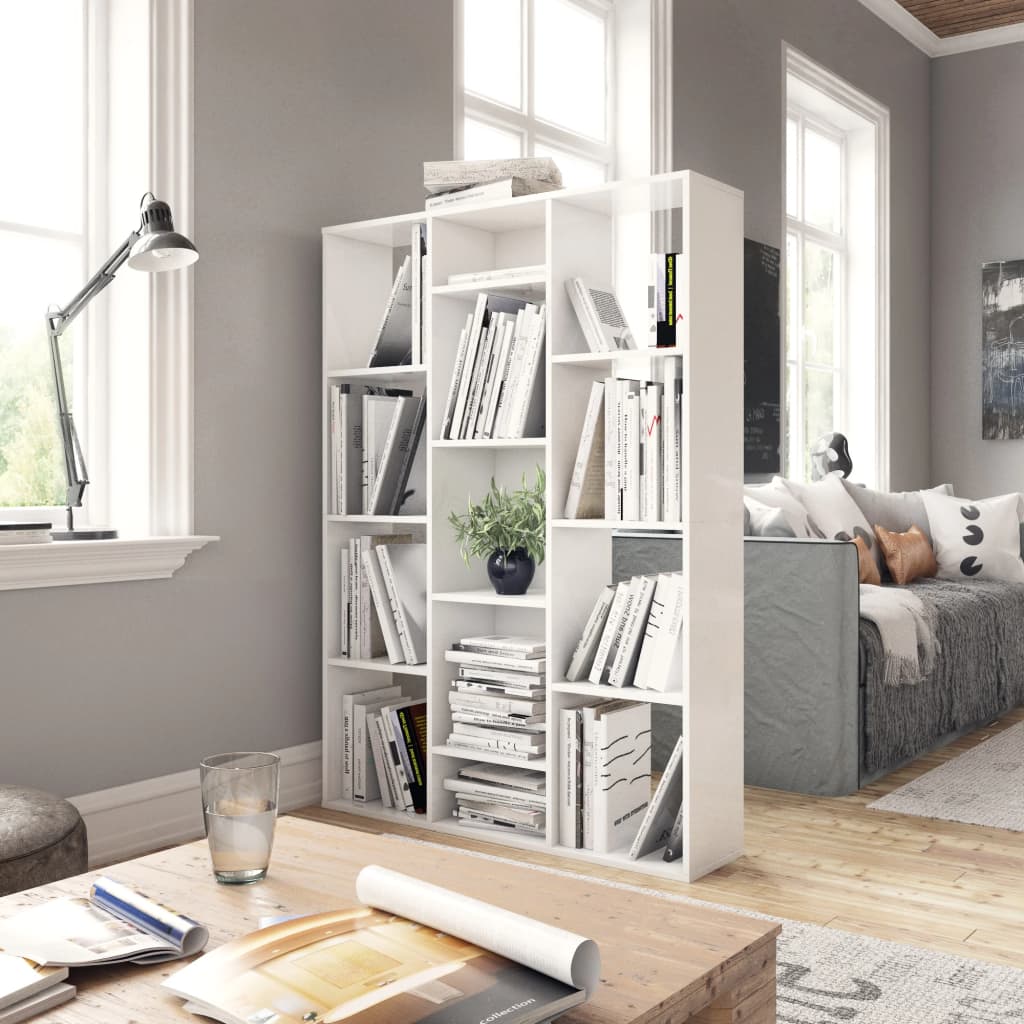 High Gloss White Room Divider/Book Cabinet, Engineered Wood, 100x24x140 cm