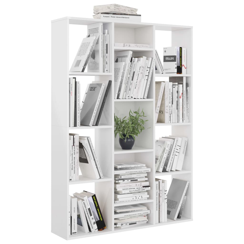 High Gloss White Room Divider/Book Cabinet, Engineered Wood, 100x24x140 cm