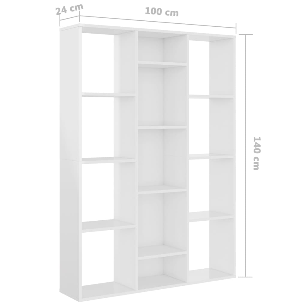 High Gloss White Room Divider/Book Cabinet, Engineered Wood, 100x24x140 cm