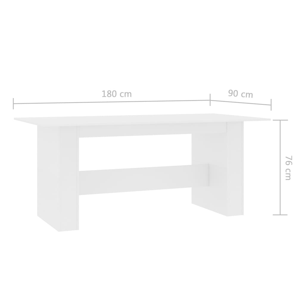 Sleek White Engineered Wood Dining Table 180x90x76 cm
