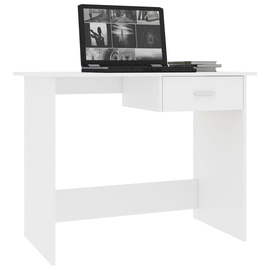 Compact White Desk 100x50x76 cm | Engineered Wood Furniture