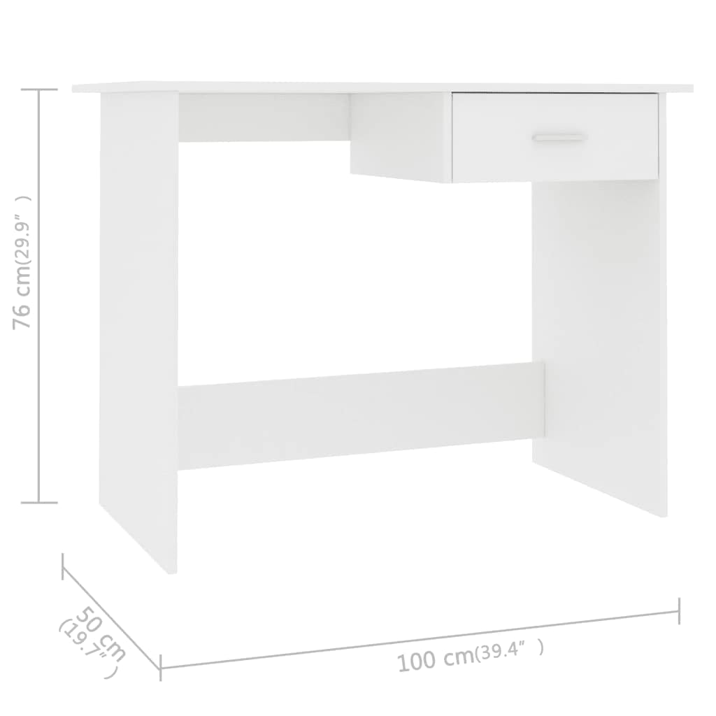 Compact White Desk 100x50x76 cm | Engineered Wood Furniture
