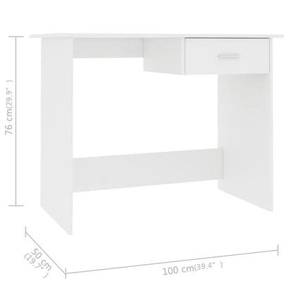 Compact White Desk 100x50x76 cm | Engineered Wood Furniture