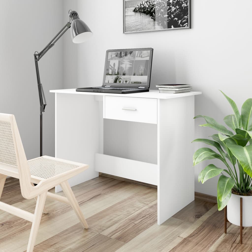 Compact White Desk 100x50x76 cm | Engineered Wood Furniture