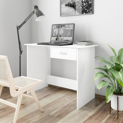 Compact White Desk 100x50x76 cm | Engineered Wood Furniture