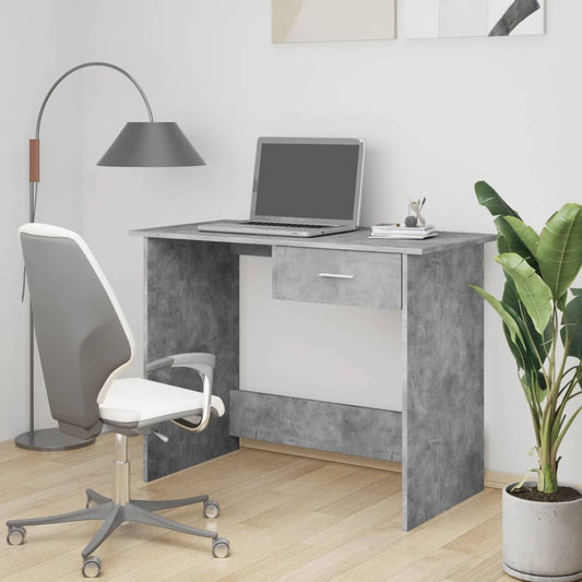 Concrete Grey Desk, Engineered Wood, 100x50x76 cm, Modern Design