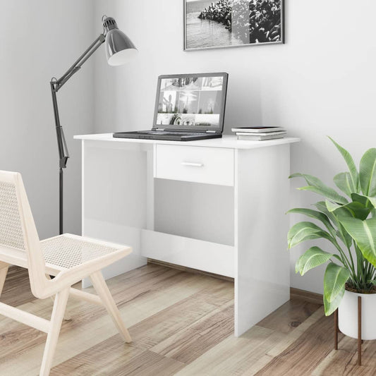 High Gloss White Desk, 100x50x76 cm, Engineered Wood