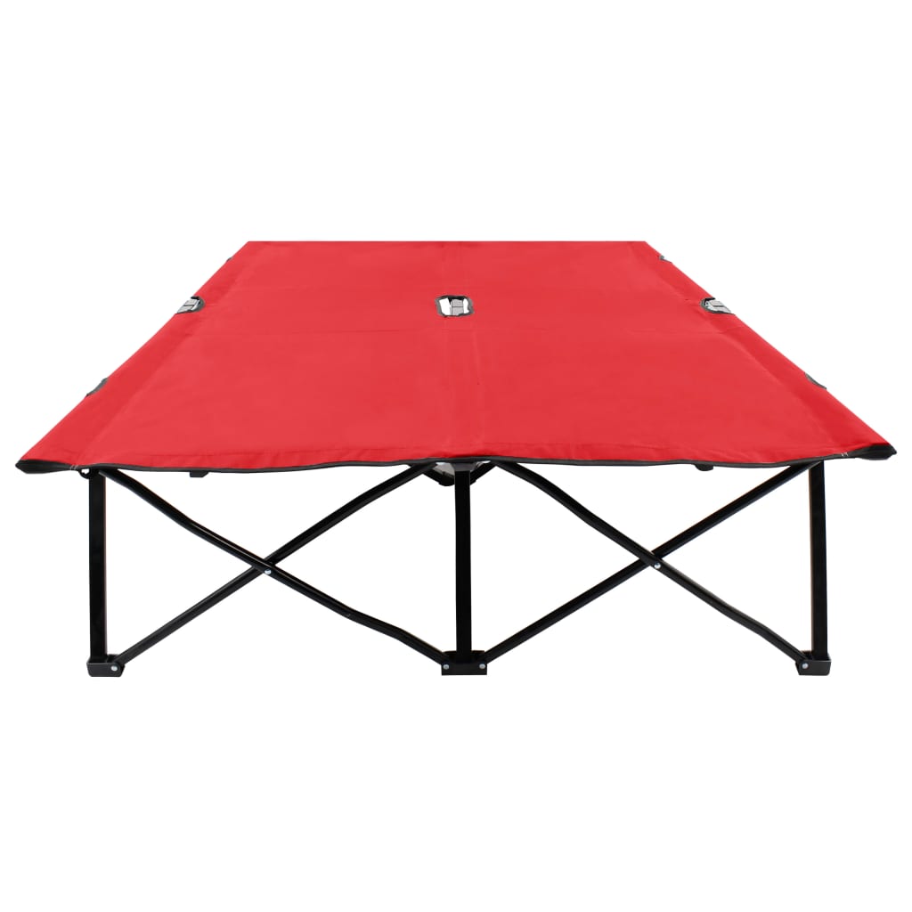 Dual Red Steel Folding Sun Lounger for Two - Stylish & Durable