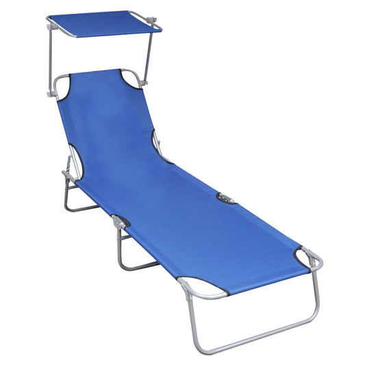 Blue Folding Sun Lounger with Canopy - Aluminum Frame