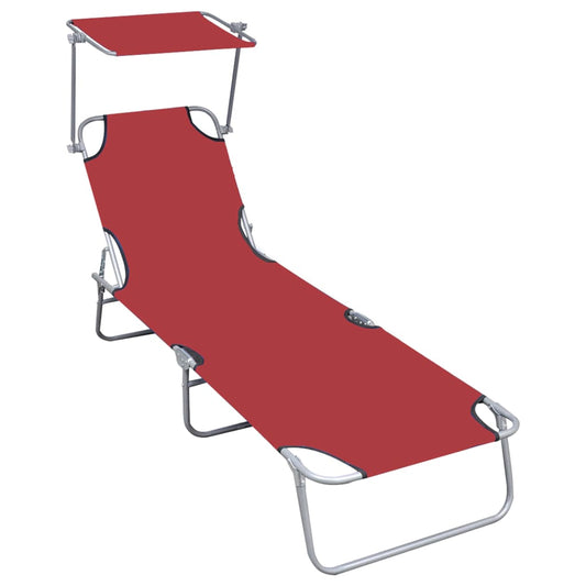 Red Aluminium Folding Sun Lounger with Canopy - Portable Comfort