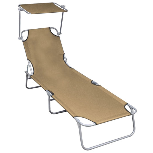 Taupe Aluminium Folding Sun Lounger with Canopy