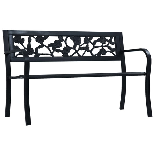 Elegant Black Steel Garden Bench - 125 cm Durable Outdoor Seating