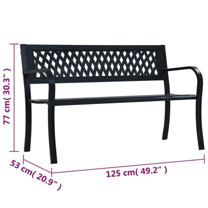 Elegant Black Steel Garden Bench, 125 cm - Durable Outdoor Seating