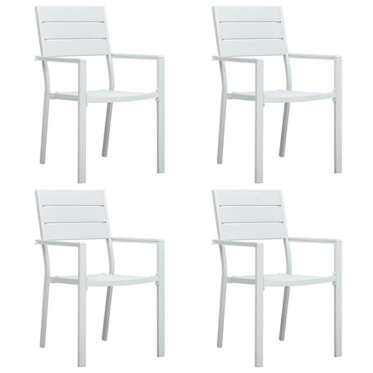 4-Piece White HDPE Garden Chairs Set with Wood Look Finish