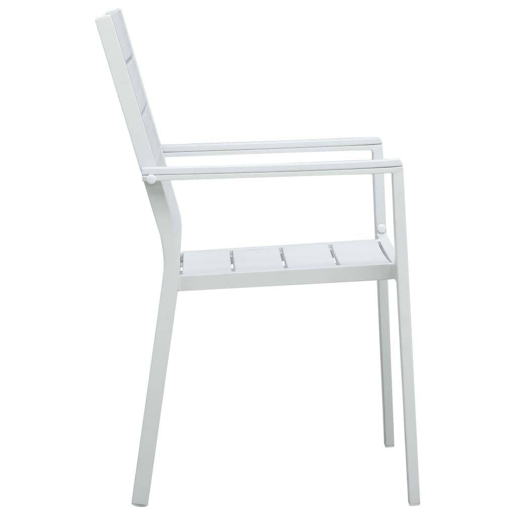 4-Piece White HDPE Garden Chairs Set with Wood Look Finish