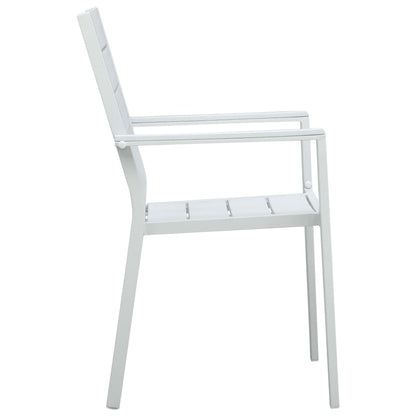 4-Piece White HDPE Garden Chairs Set with Wood Look Finish