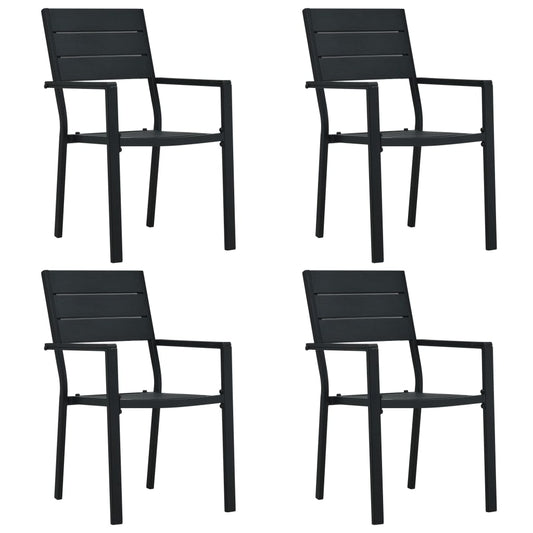 4-Piece Black HDPE Wood-Look Garden Chairs Set
