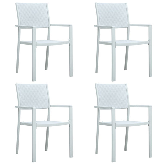 4-Piece White Plastic Rattan Look Garden Chairs Set
