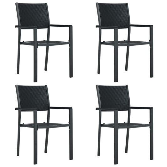 Set of 4 Black Plastic Rattan-Look Garden Chairs - Stylish & Durable