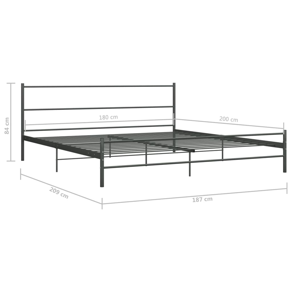 vidaXL Super King Grey Metal Bed Frame 180x200 cm - No Mattress