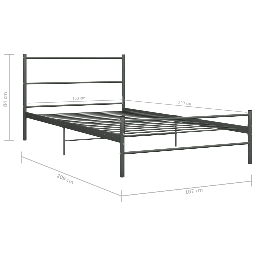Grey Metal VidaXL Bed Frame 100x200 cm - No Mattress Included