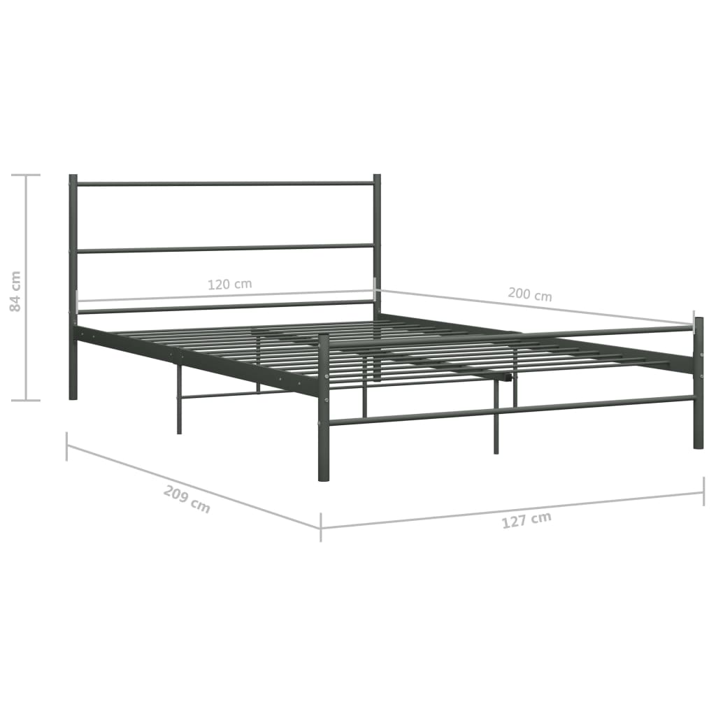vidaXL Grey Metal Bed Frame 120x200 cm - No Mattress Included