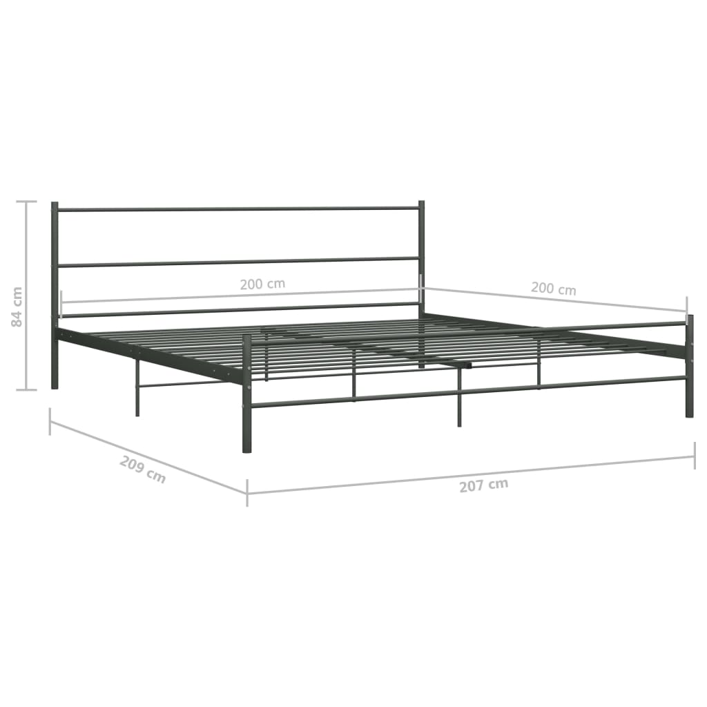 vidaXL Grey Metal Bed Frame 200x200 cm - No Mattress Included