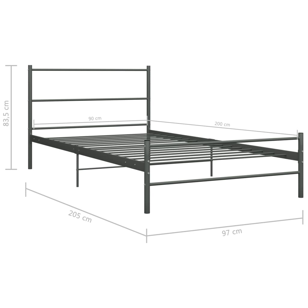 Grey Metal Bed Frame 90x200 cm - Durable & Stylish Design