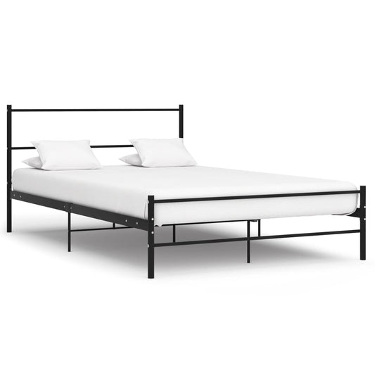 Sleek Black Metal Bed Frame with Headboard 160x200 cm