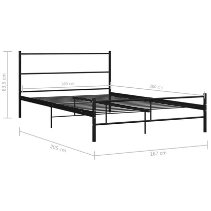 Sleek Black Metal Bed Frame with Headboard 160x200 cm