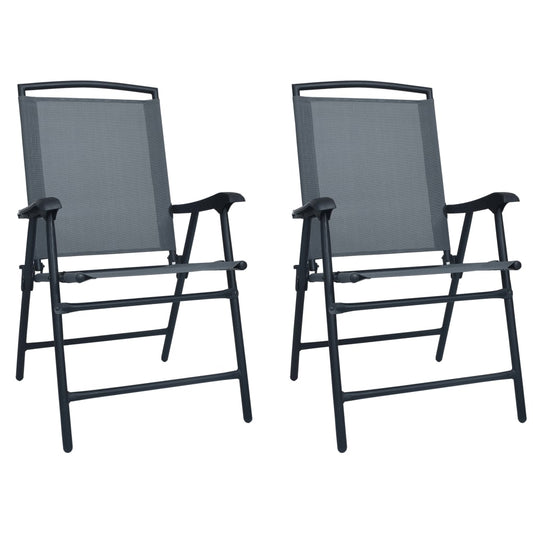 Stylish Texilene Grey Folding Garden Chairs - Set of 2