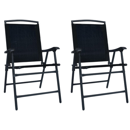 Set of 2 Black Folding Garden Chairs - Stylish Texilene Design