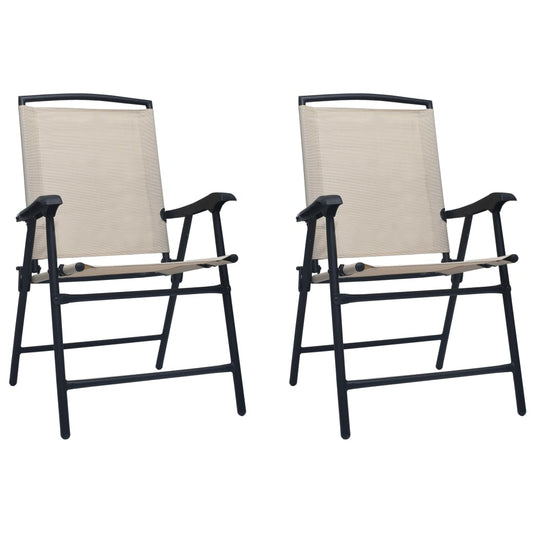 Cream Texilene Folding Garden Chairs, Set of 2 - Durable & Stylish