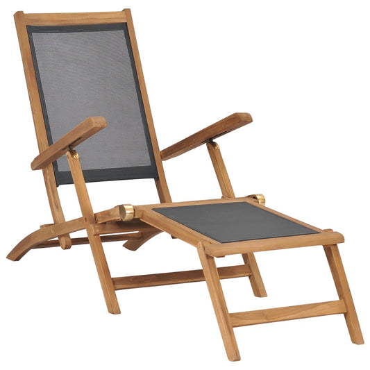 Black Teak Wood Deck Chair with Footrest - Solid & Stylish
