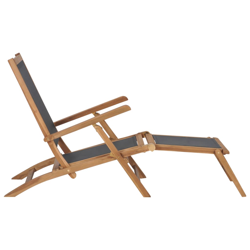 Black Teak Wood Deck Chair with Footrest - Solid & Stylish