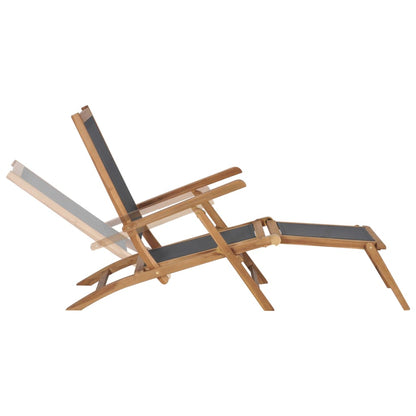 Black Teak Wood Deck Chair with Footrest - Solid & Stylish