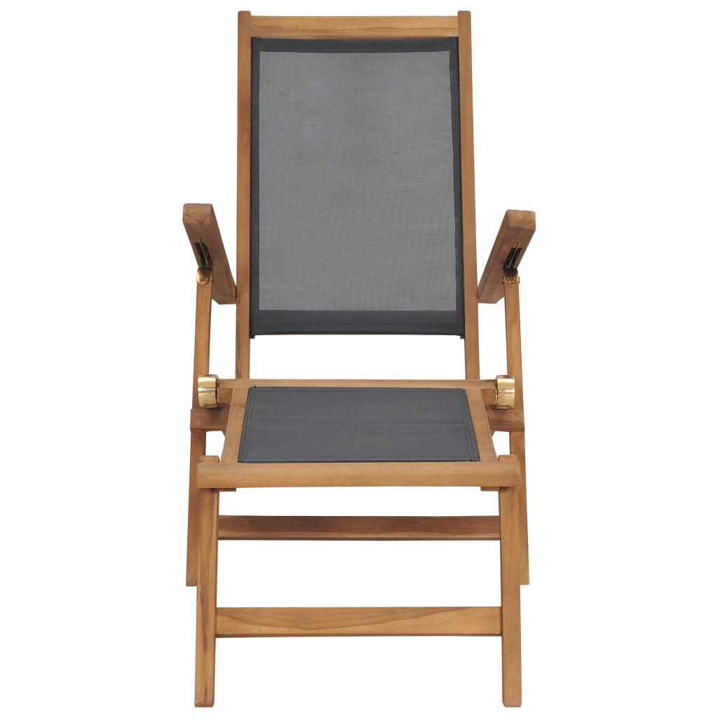 Black Teak Wood Deck Chair with Footrest - Solid & Stylish