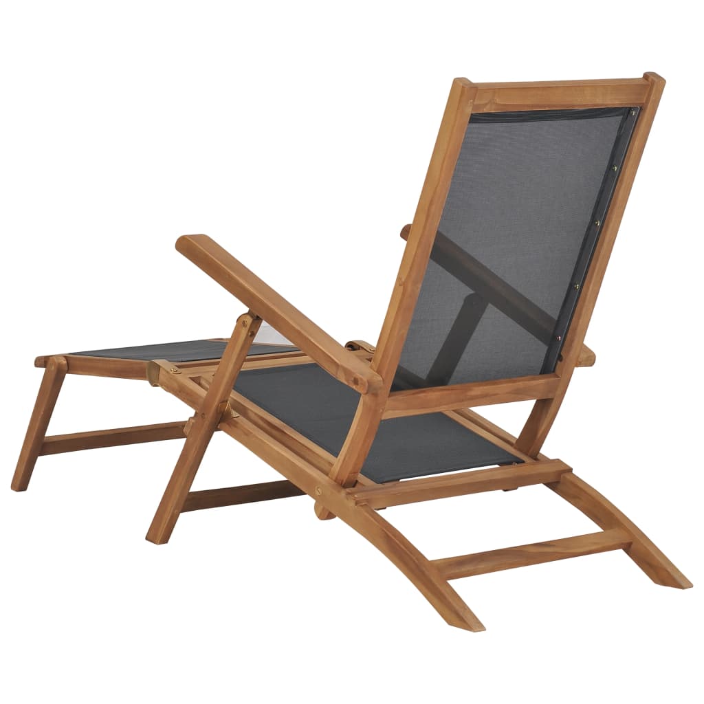 Black Teak Wood Deck Chair with Footrest - Solid & Stylish