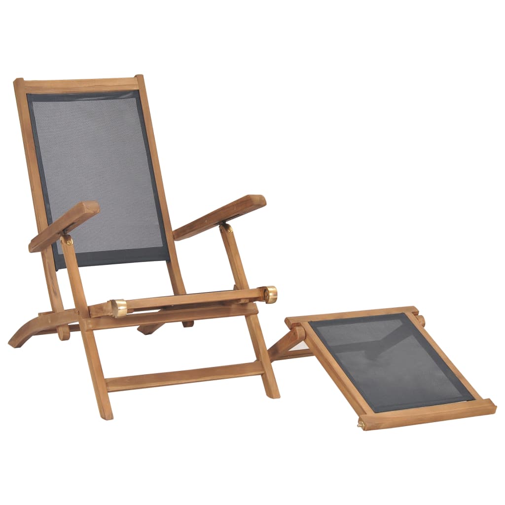 Black Teak Wood Deck Chair with Footrest - Solid & Stylish