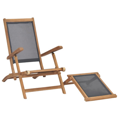 Black Teak Wood Deck Chair with Footrest - Solid & Stylish