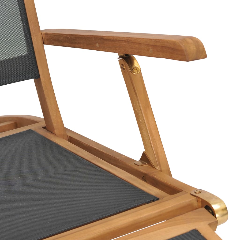 Black Teak Wood Deck Chair with Footrest - Solid & Stylish