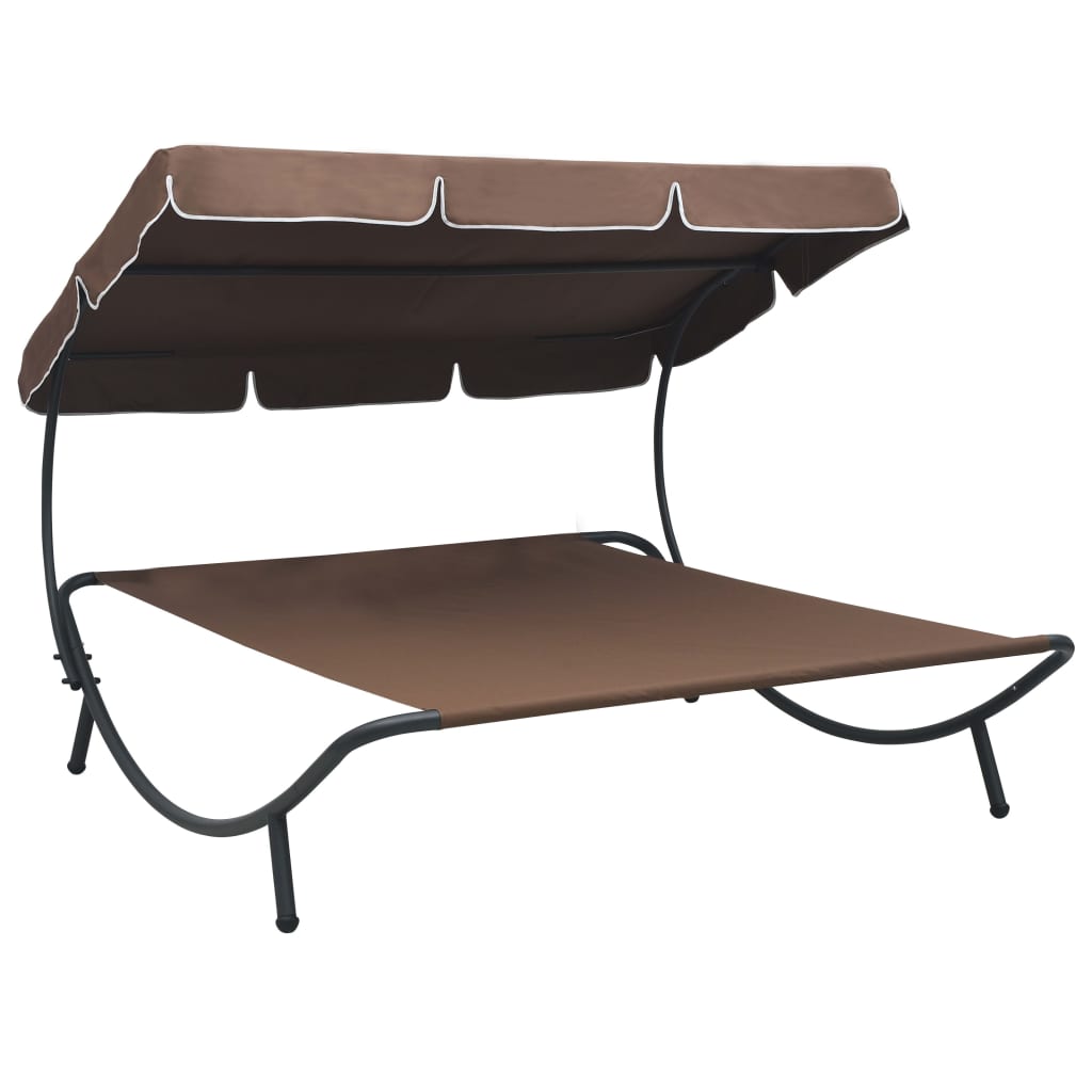 Brown Outdoor Lounge Bed with Canopy - Durable & Stylish Relaxation