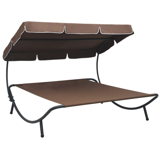 Brown Outdoor Lounge Bed with Canopy - Durable & Stylish Relaxation