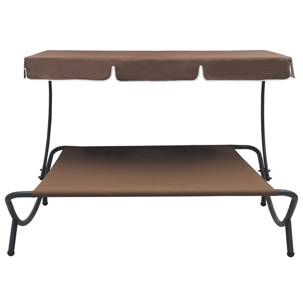 Brown Outdoor Lounge Bed with Canopy - Durable & Stylish Relaxation