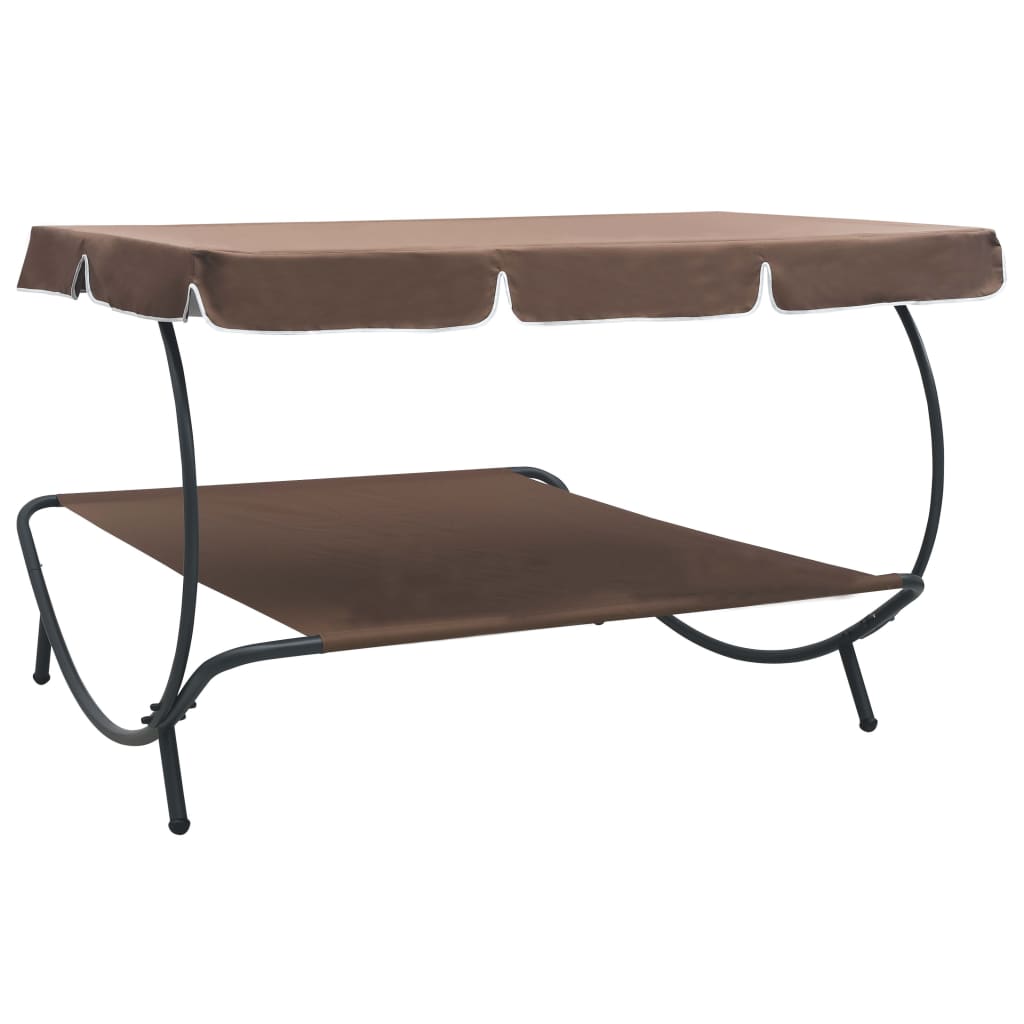 Brown Outdoor Lounge Bed with Canopy - Durable & Stylish Relaxation